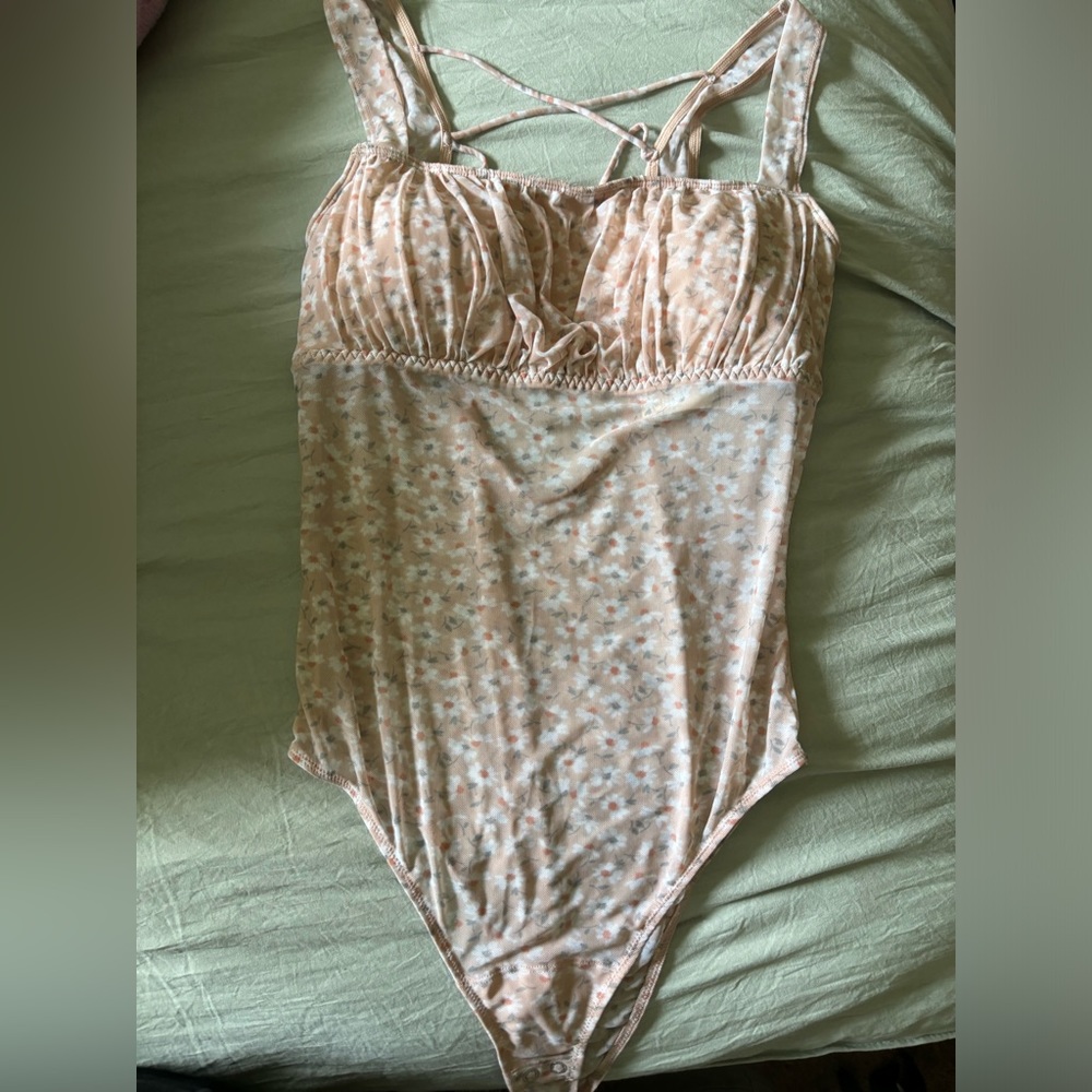 Hollister Body Suit, Baby pink with White flowers.